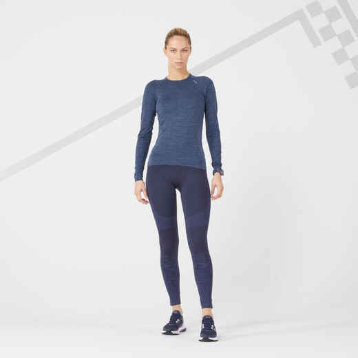 Laufshirt langarm atmungsaktiv Kiprun Skincare Light Damen blau