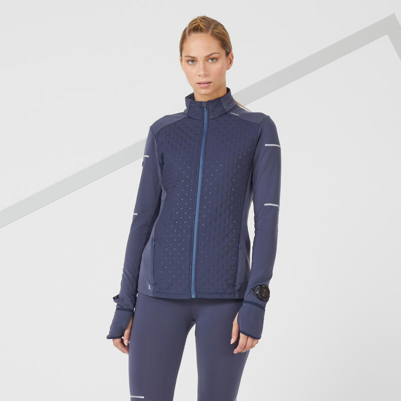 Chaqueta running cálida Mujer Kiprun Warm azul oscuro