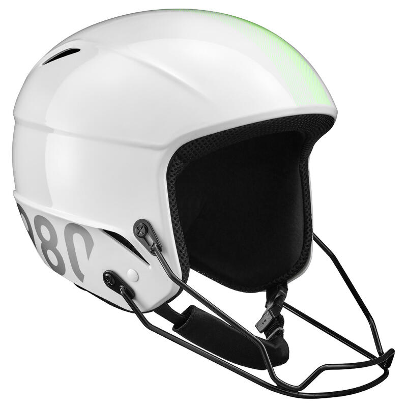 Dětská lyžařská závodní helma s chráničem brady FIS bílá