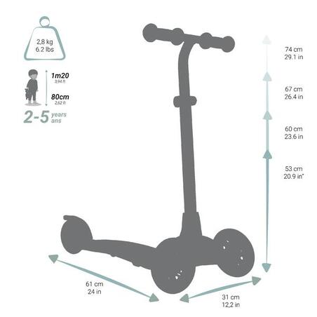 TROTTINETTE 3 ROUES ENFANT  B1 500 BLANCHE-MENTHE