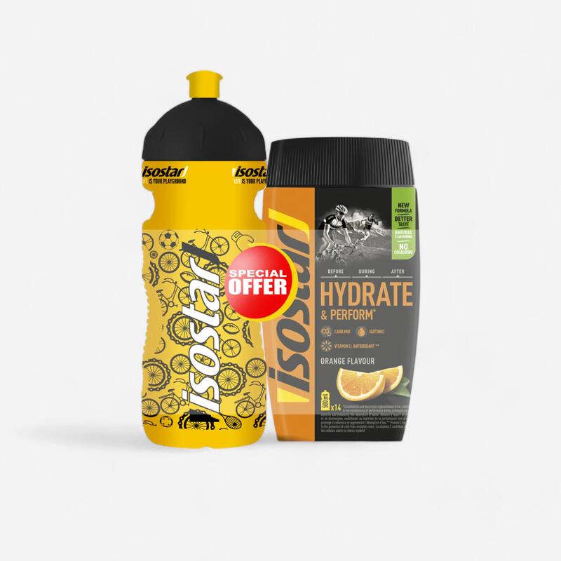 Izotóniás italpor Hydrate & Perform narancsízű, 560 g + 0.5 l-es kulacs