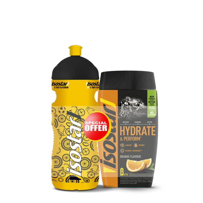 Oferta especial bebida isotónica polvo HYDRATE&PERFORM naranja 560g/Bidón 0,65L
