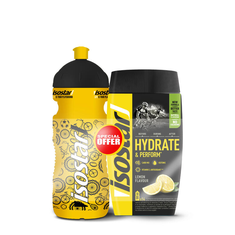 Speciální nabídka isotonického nápoje v prášku Hydrate&Perform citrónový 560 g / láhev 0,65 l