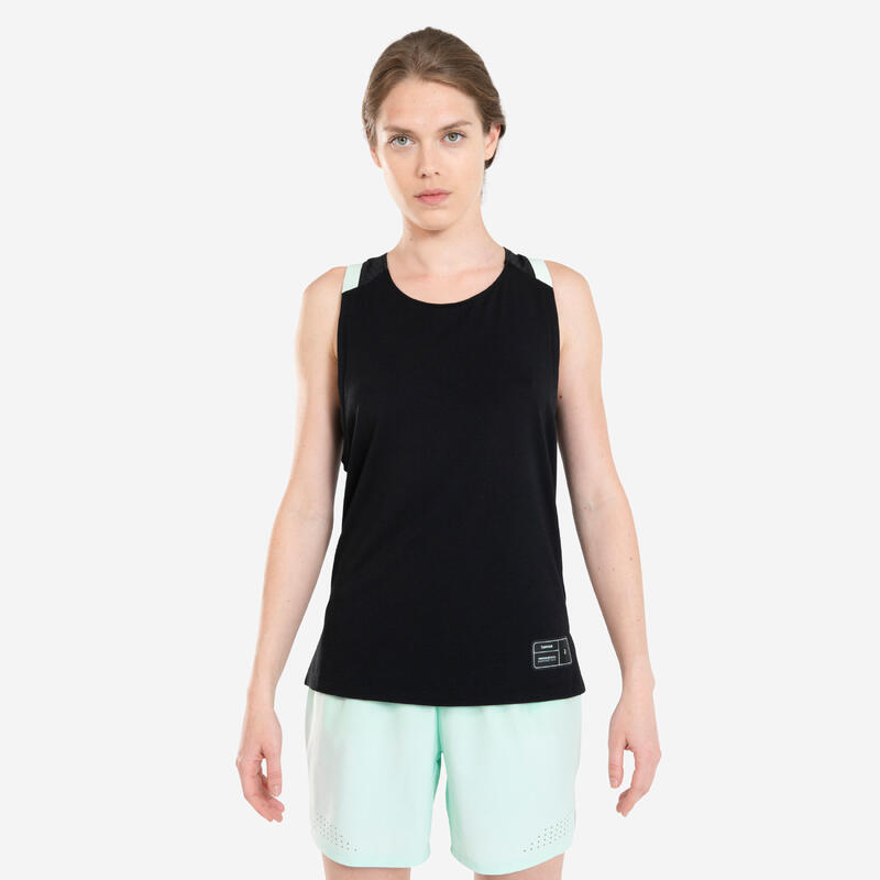 T-SHIRT SEM MANGAS DE BASQUETEBOL MULHER T500 PRETO