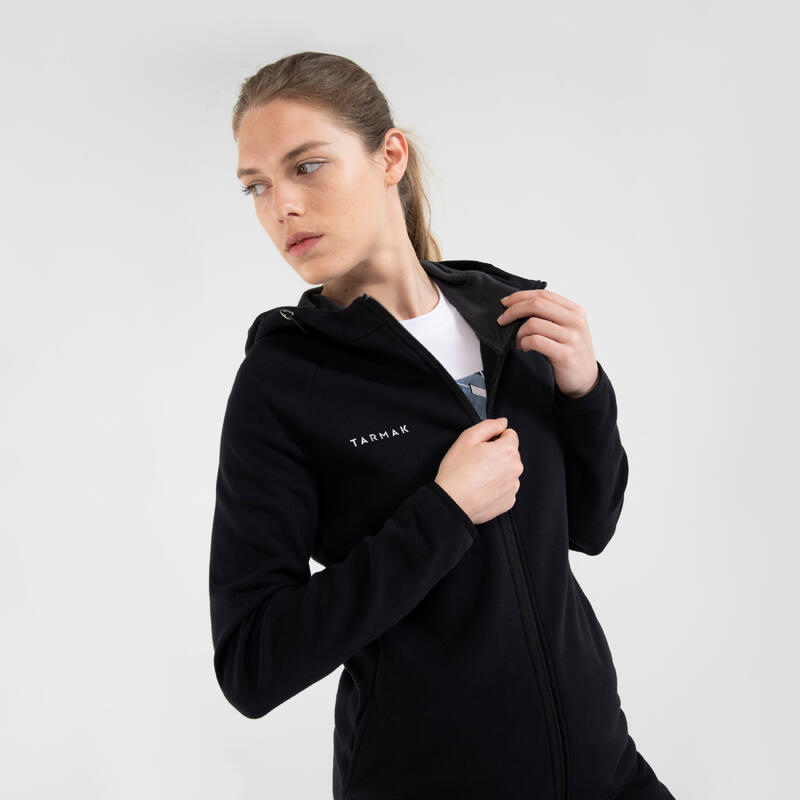 SWEAT DE BASKETBALL A CAPUCHE ZIPPE FEMME - J500 NOIR