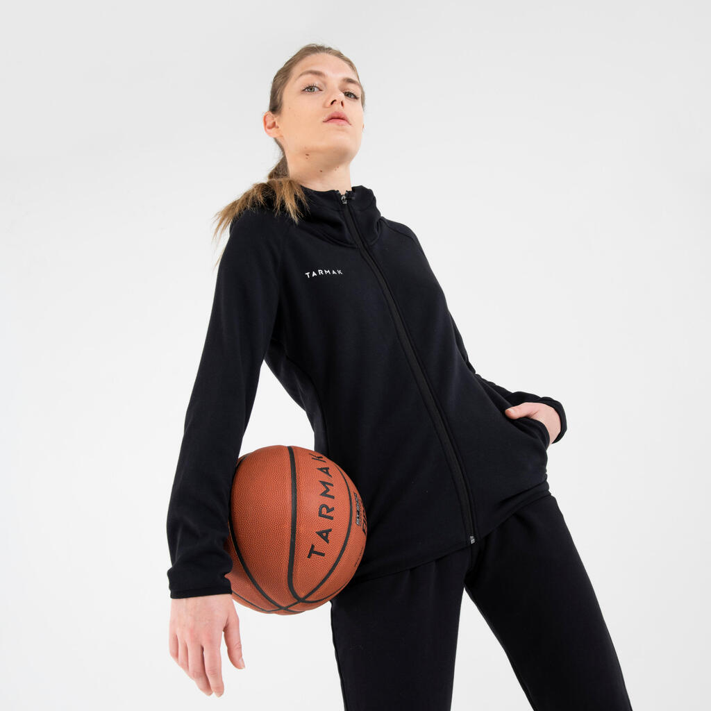 Trainingsjacke mit Kapuze Basketball J500 Damen schwarz
