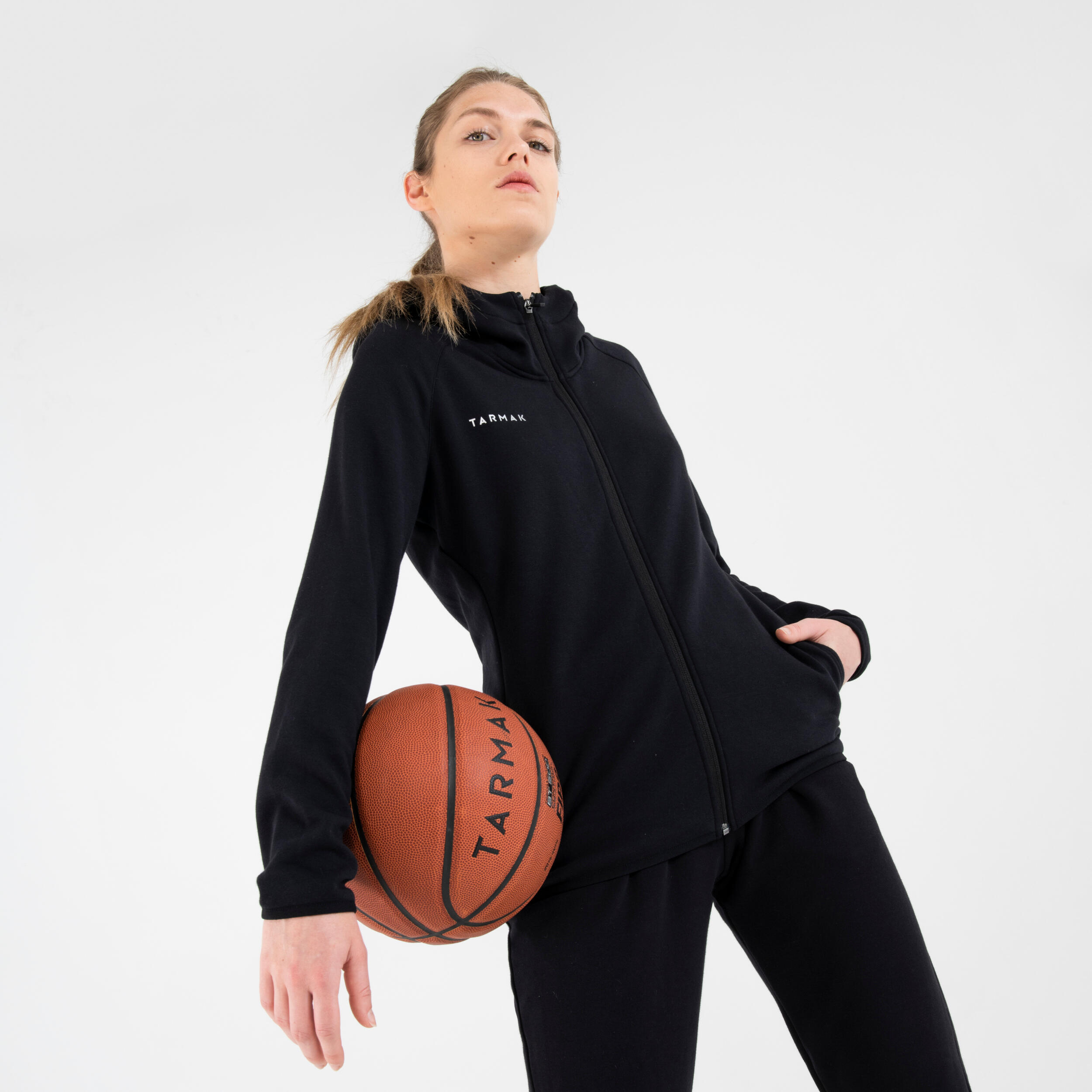 Women's Zipped Basketball Hoodie J500 - Black 7/7