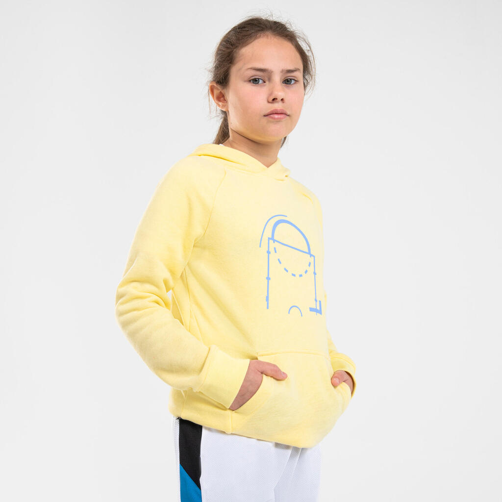 Detská basketbalová mikina s kapucňou H100 žltá