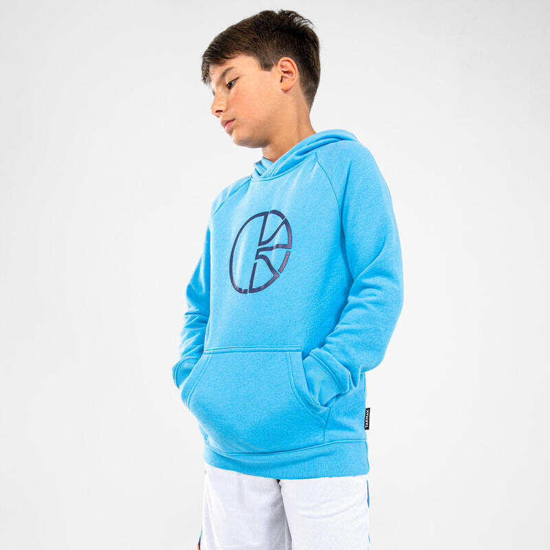 Kinder Sweatshirt mit Kapuze Hoodie Basketball - H100 hellblau