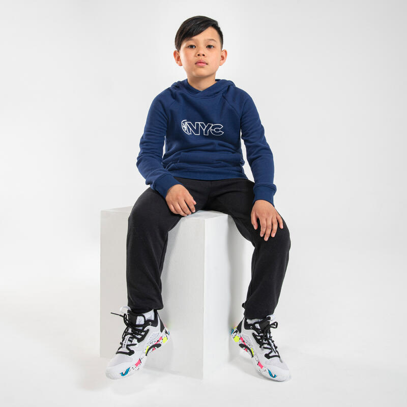 Kinder Sweatshirt mit Kapuze Hoodie Basketball - H100 marineblau