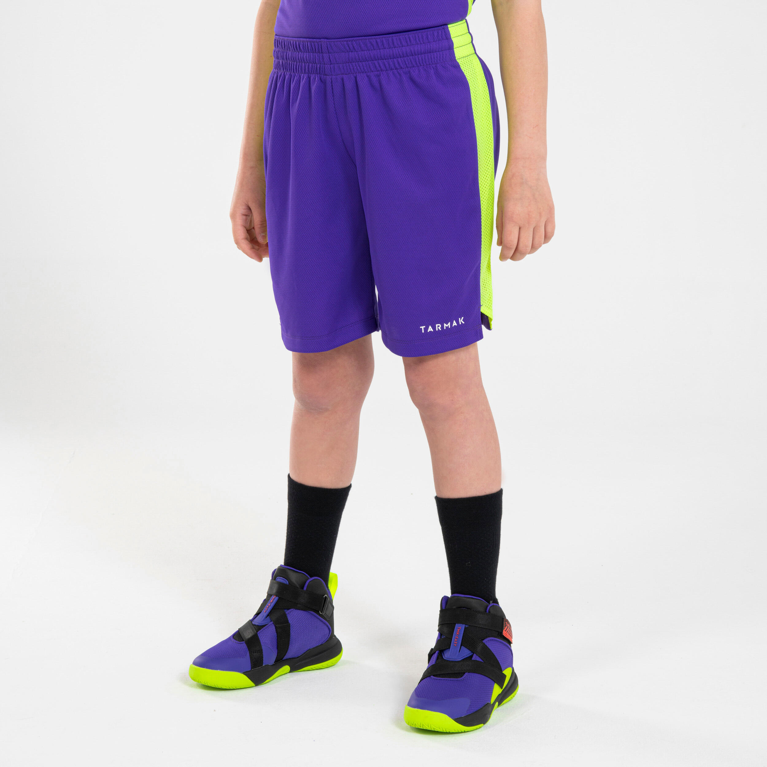 Kids' Basketball Shorts SH500 - Purple/Yellow 1/5