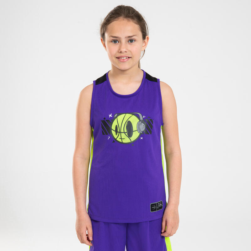 Kids' Sleeveless Basketball Jersey T500 - Purple/Yellow