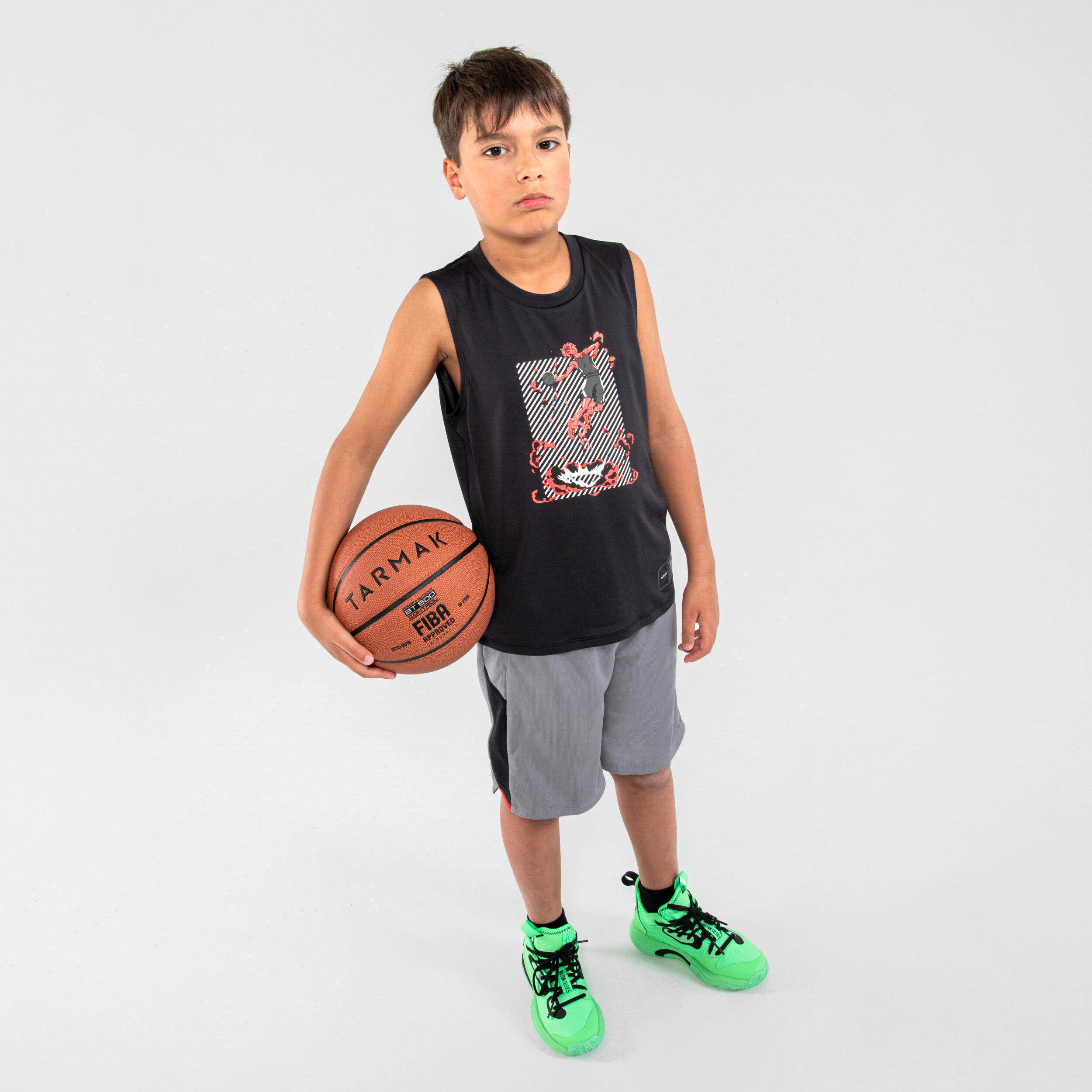 Kids' Sleeveless Basketball Jersey TS500NS - Black 7/7
