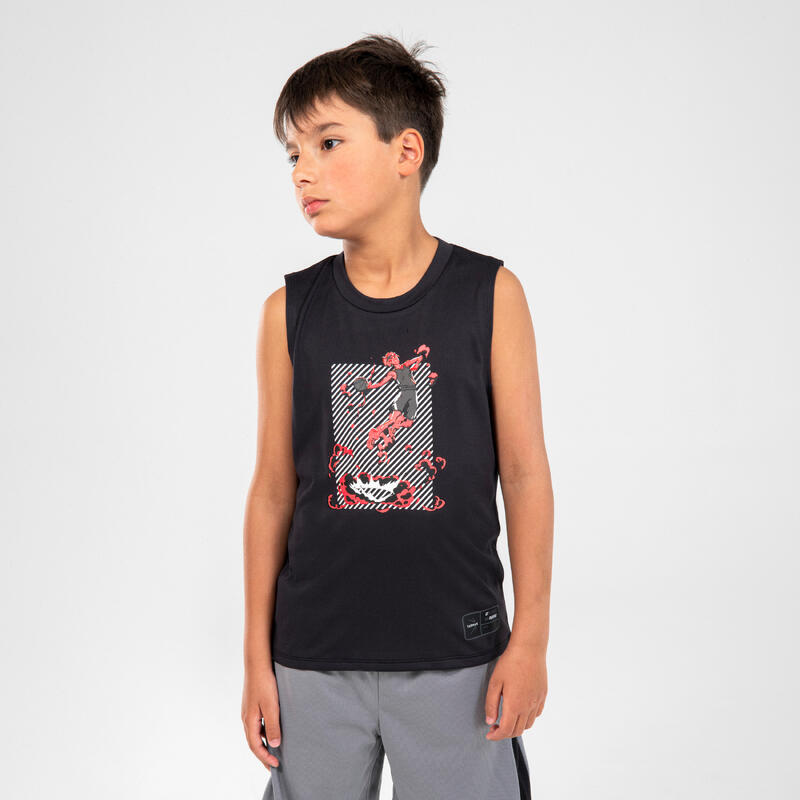 Tricou de baschet fără mâneci - ts500 fast Negru Copii