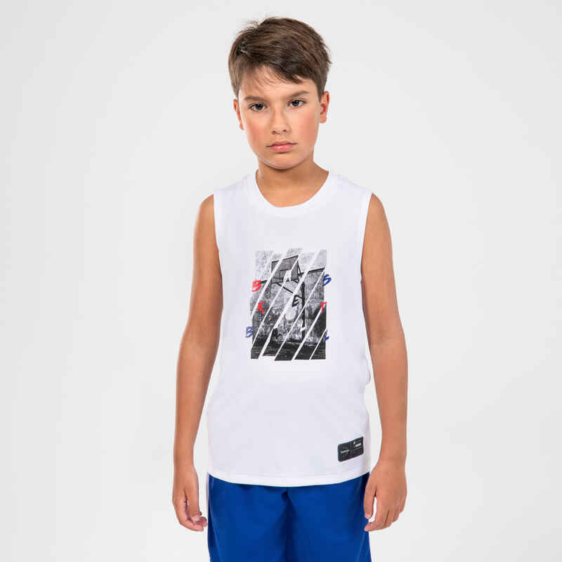 Berniukų / mergaičių berankoviai krepšinio marškinėliai „TS500NS“, balti