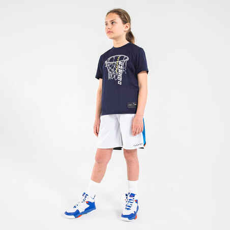 تي شيرت كرة السلة TS500 للبنات /للأولاد - كحلي بطبعة السلة