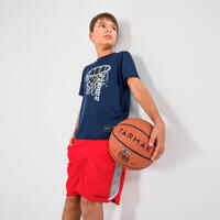 تي شيرت كرة السلة TS500 للبنات /للأولاد - كحلي بطبعة السلة