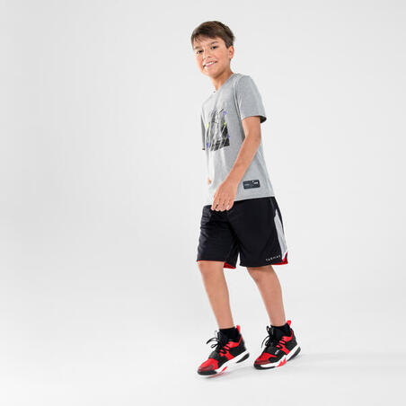 Футболка дитяча TS500 Fast для баскетболу світло-сіра з принтом