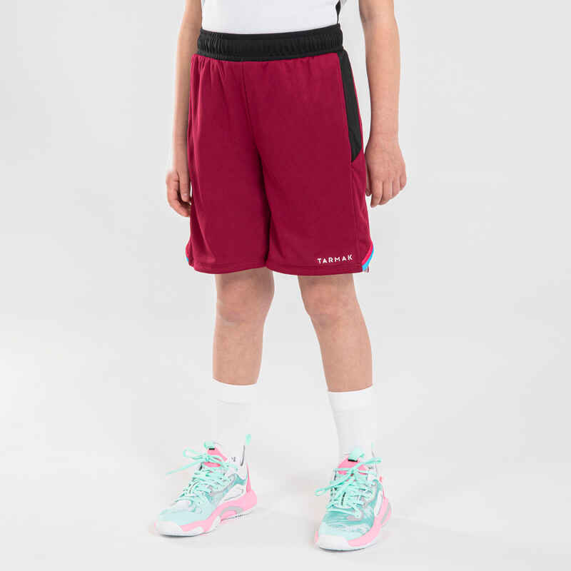 Kids' Reversible Basketball Shorts SH500R - Burgundy/White