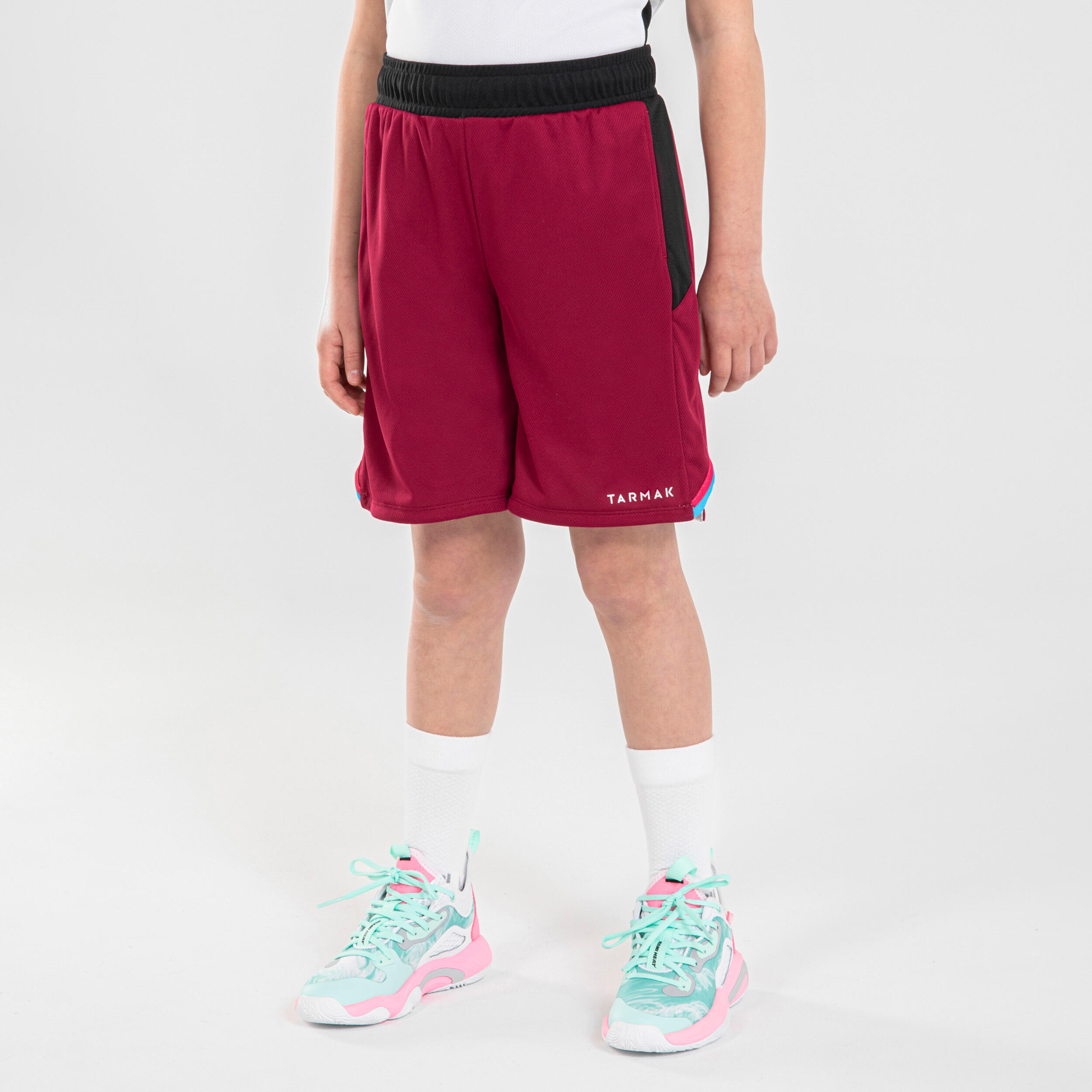 Kids' Reversible Basketball Shorts SH500R - Burgundy/White 2/5