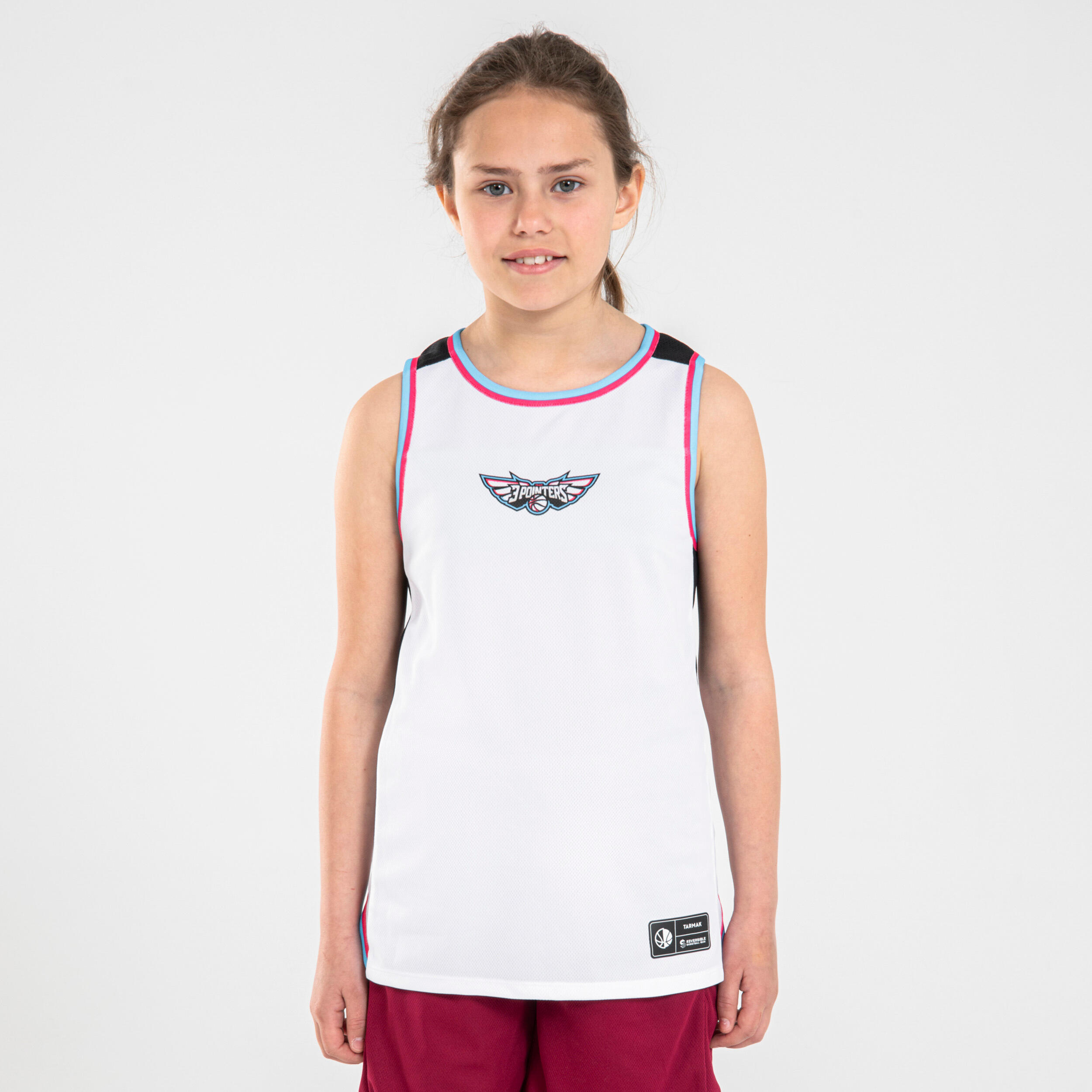Kids' Reversible Sleeveless Basketball T-Shirt / Jersey T500R - White/Burgundy 2/7