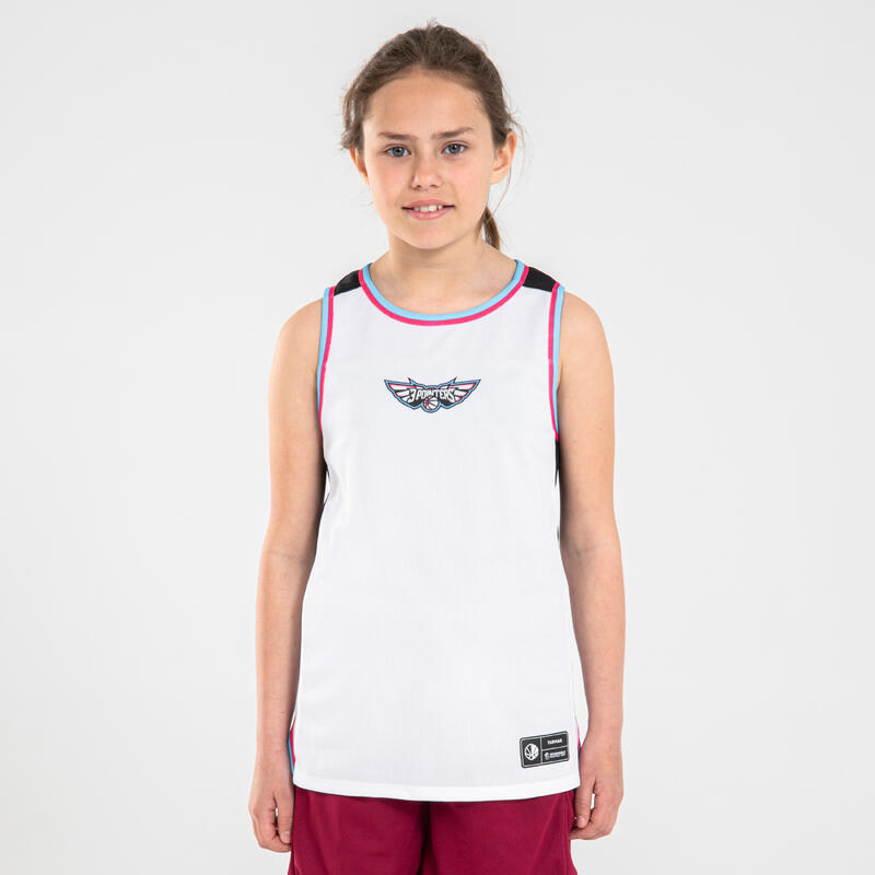 Kinder Basketballtrikot T500R weiss/bordeaux