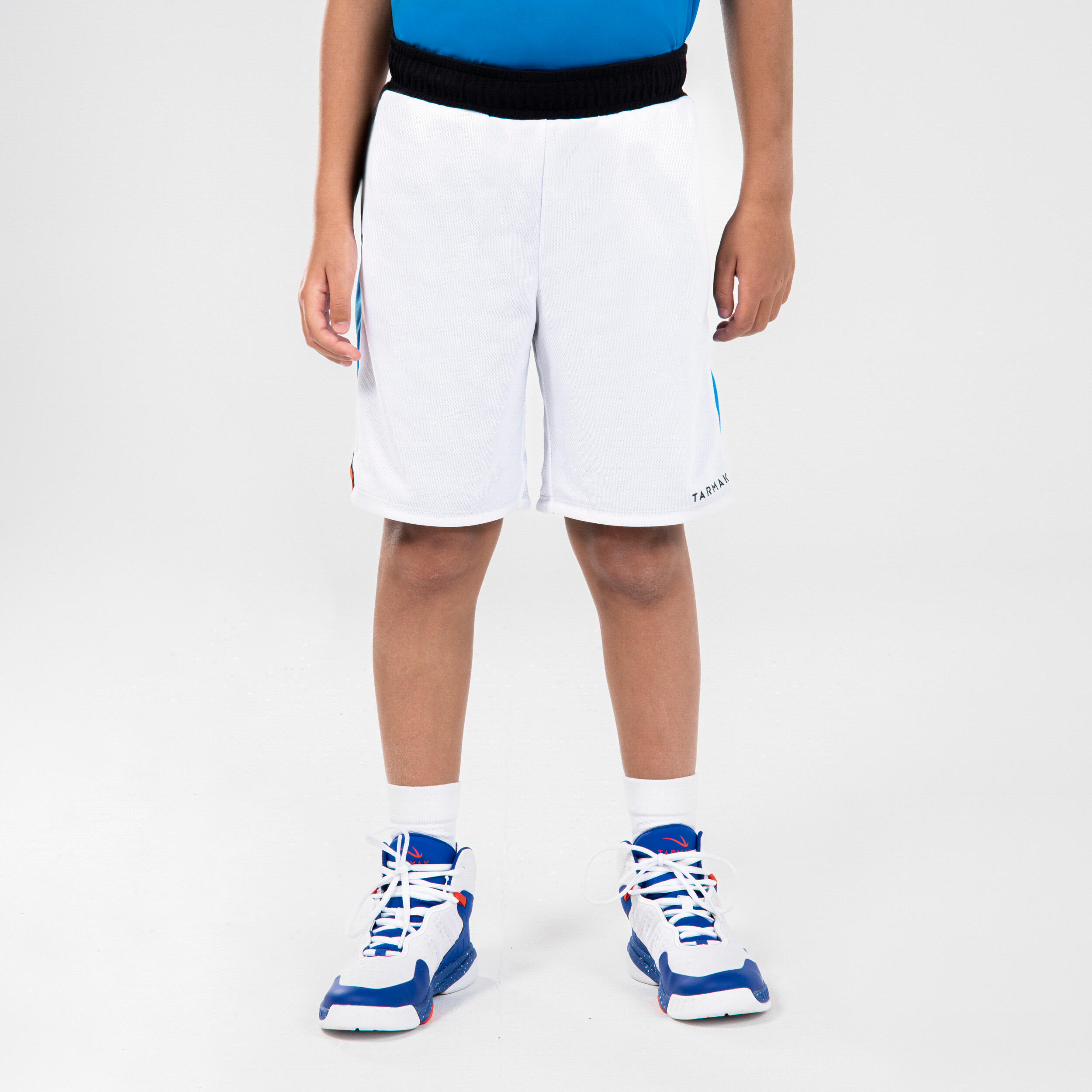 Kids' Reversible Basketball Shorts SH500R - White/Black/Orange 3/5