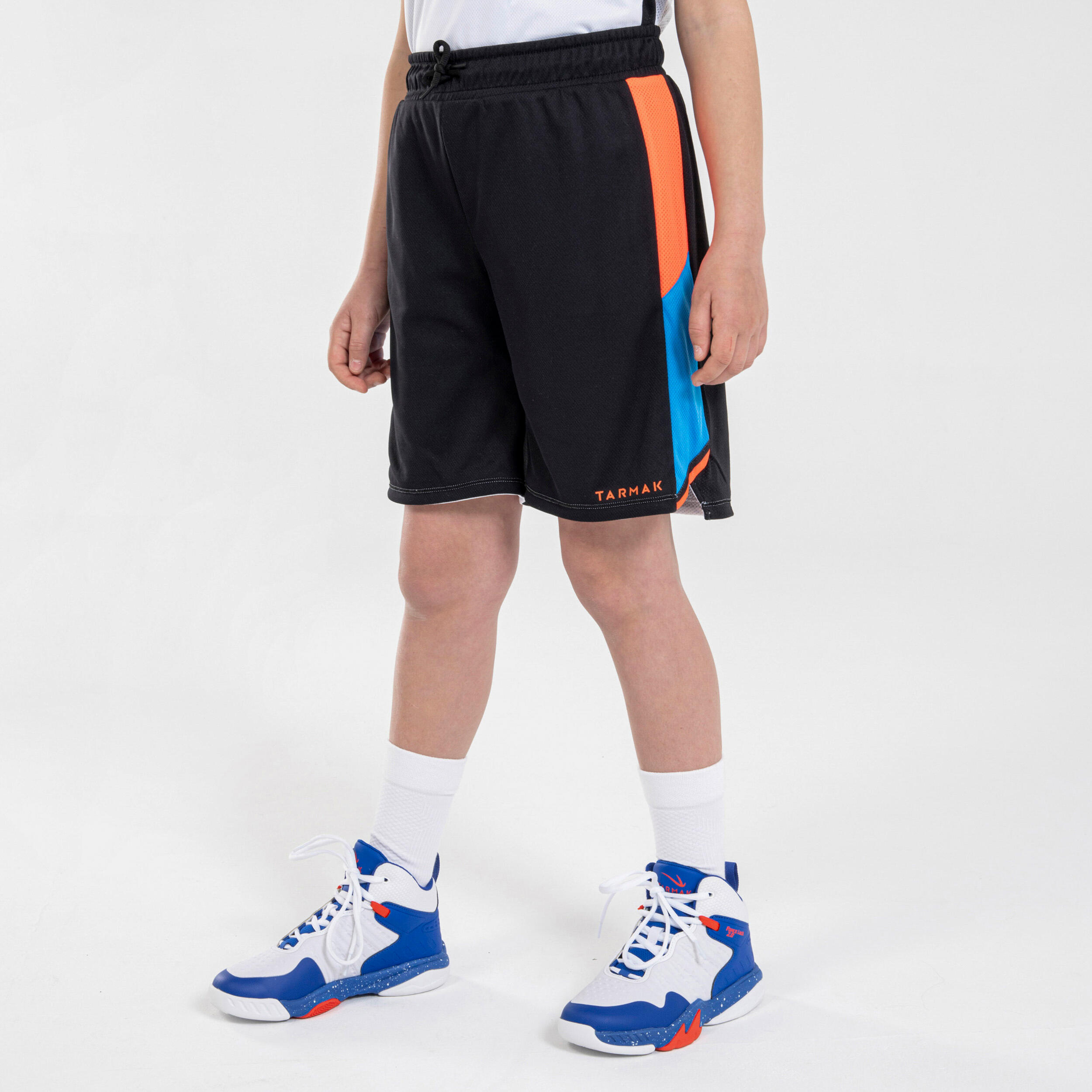 Kids' Reversible Basketball Shorts SH500R - White/Black/Orange 2/5