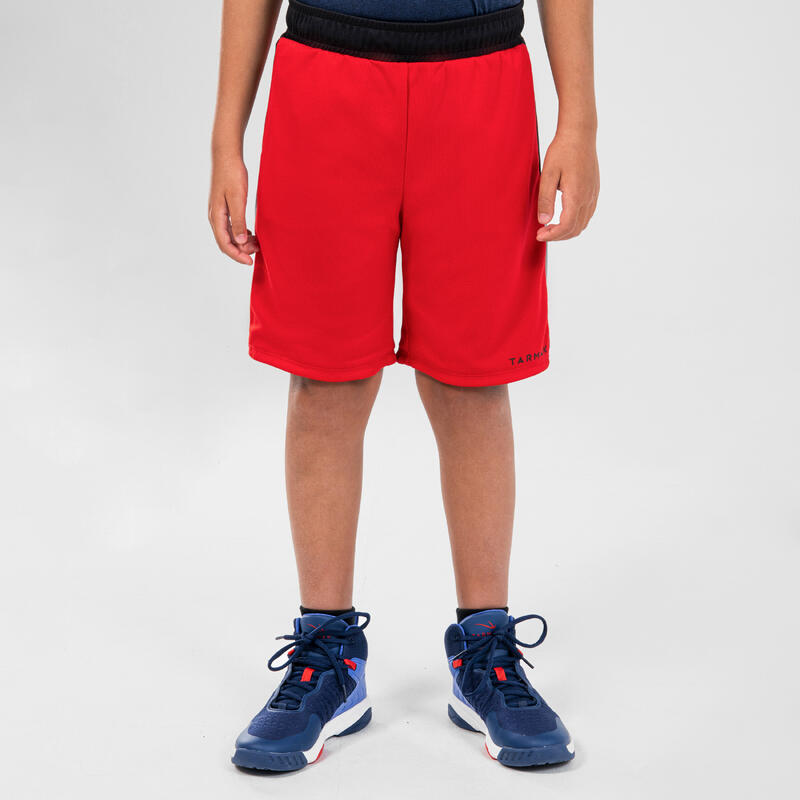 SHORT DE BASKETBALL REVERSIBLE ENFANT - SH500R ROUGE NOIR