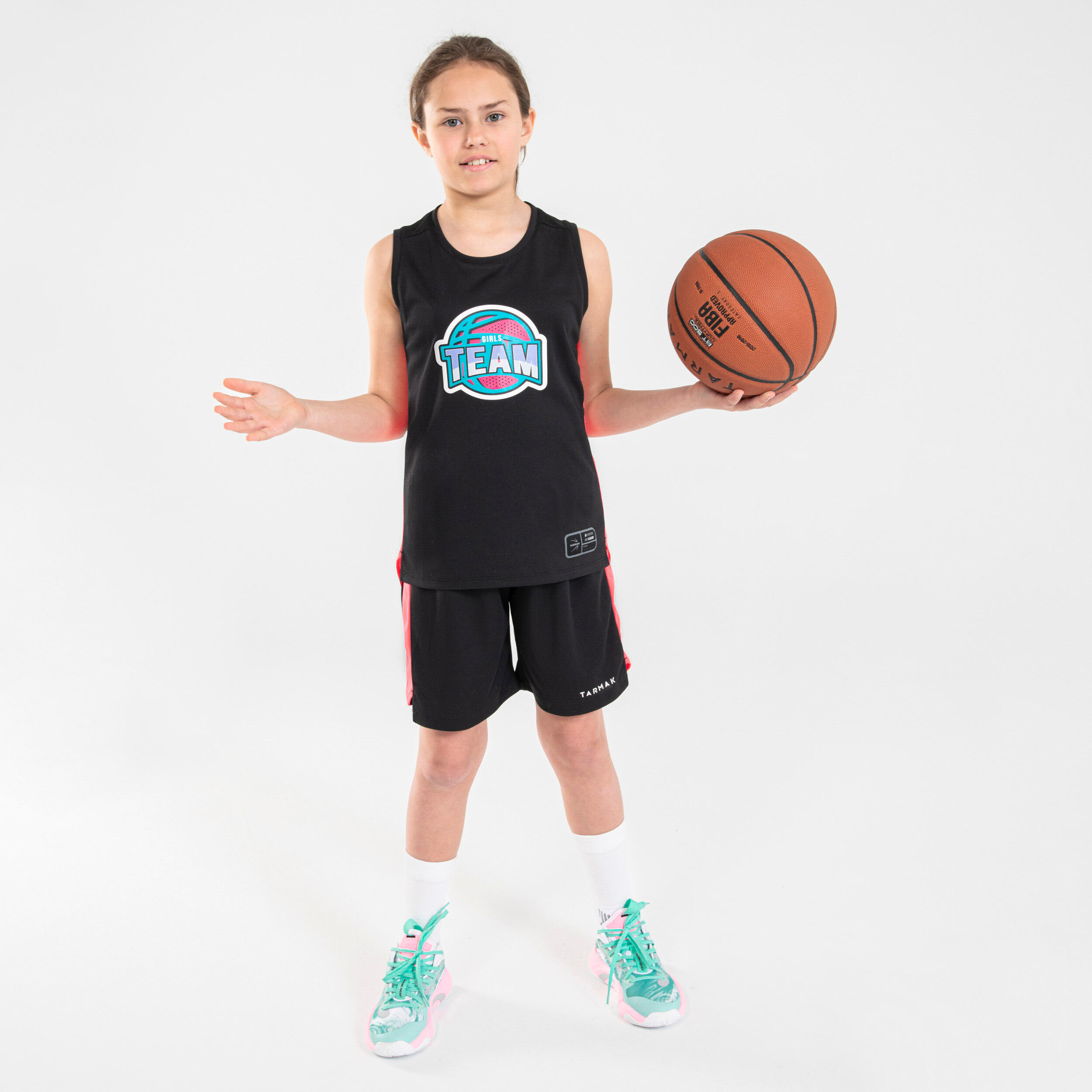 CHILDREN'S SLEEVELESS BASKETBALL JERSEY - T500 BLACK PINK