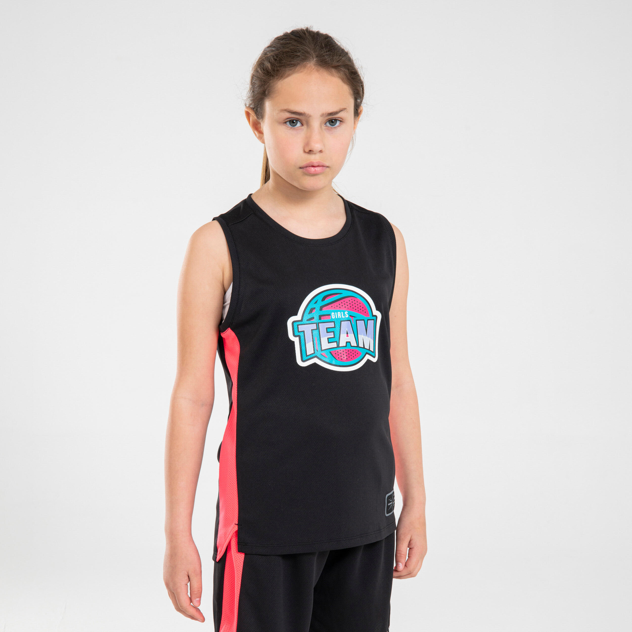 MAGLIA DA BASKET SENZA MANICHE PER BAMBINI - T500 NERO ROSA