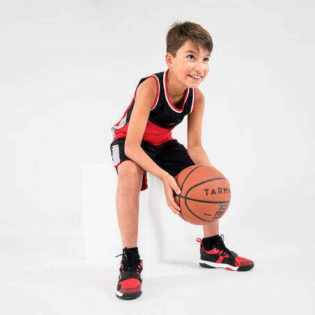 MAILLOT DE BASKETBALL SANS MANCHE REVERSIBLE ENFANT - T500R NOIR ROUGE