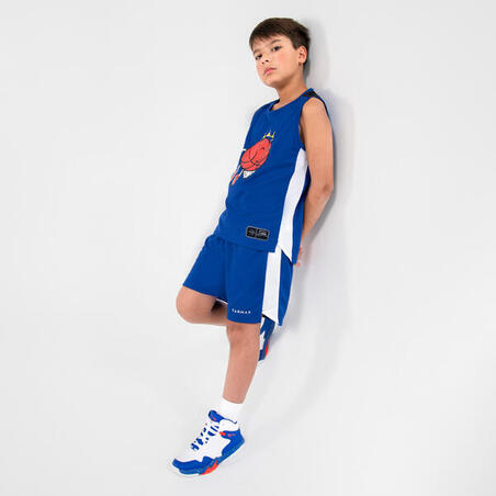 SHORT DE BASKETBALL ENFANT - SH500 BLEU BLANC