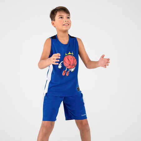 Kids' Sleeveless Basketball Jersey T500 - Blue/White
