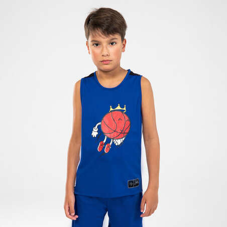 MAILLOT DE BASKETBALL SANS MANCHE ENFANT - T500 BLEU BLANC