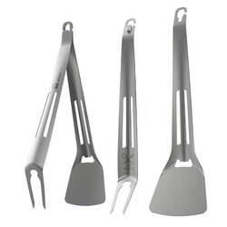 Set of 2 stainless-steel utensils, spatula and fork, for camping