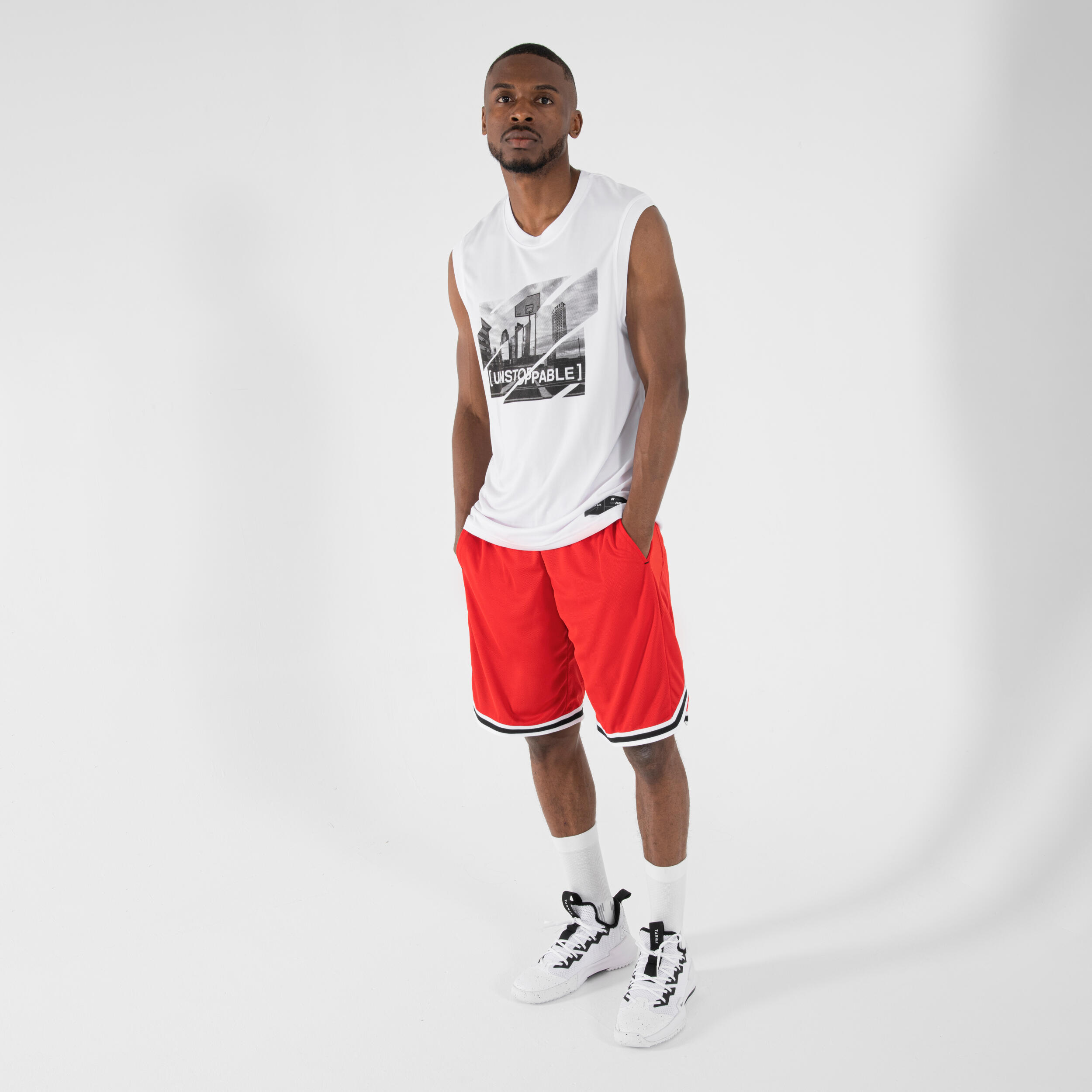 Men's/Women's Sleeveless Basketball Jersey TS500 - White 5/6