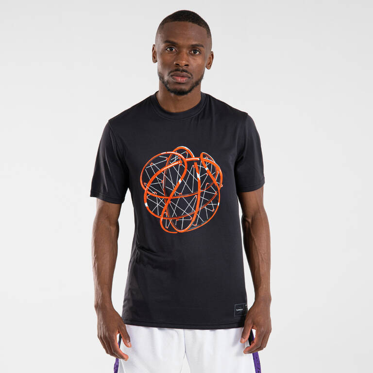 T-Shirt Basket Pria TS500 Fast - Black Ball