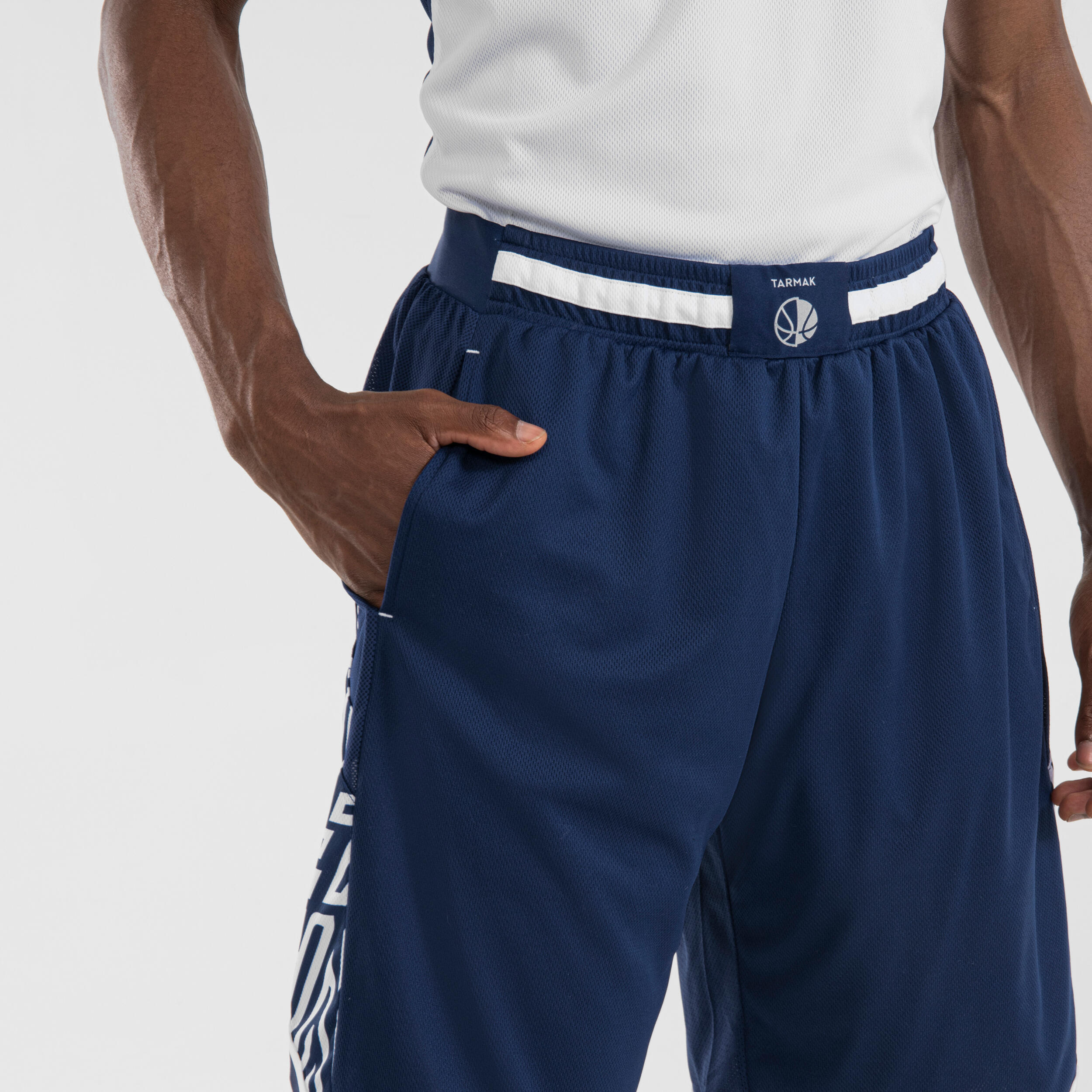 Men's/Women's Reversible Basketball Shorts SH500R - White/Navy 4/6