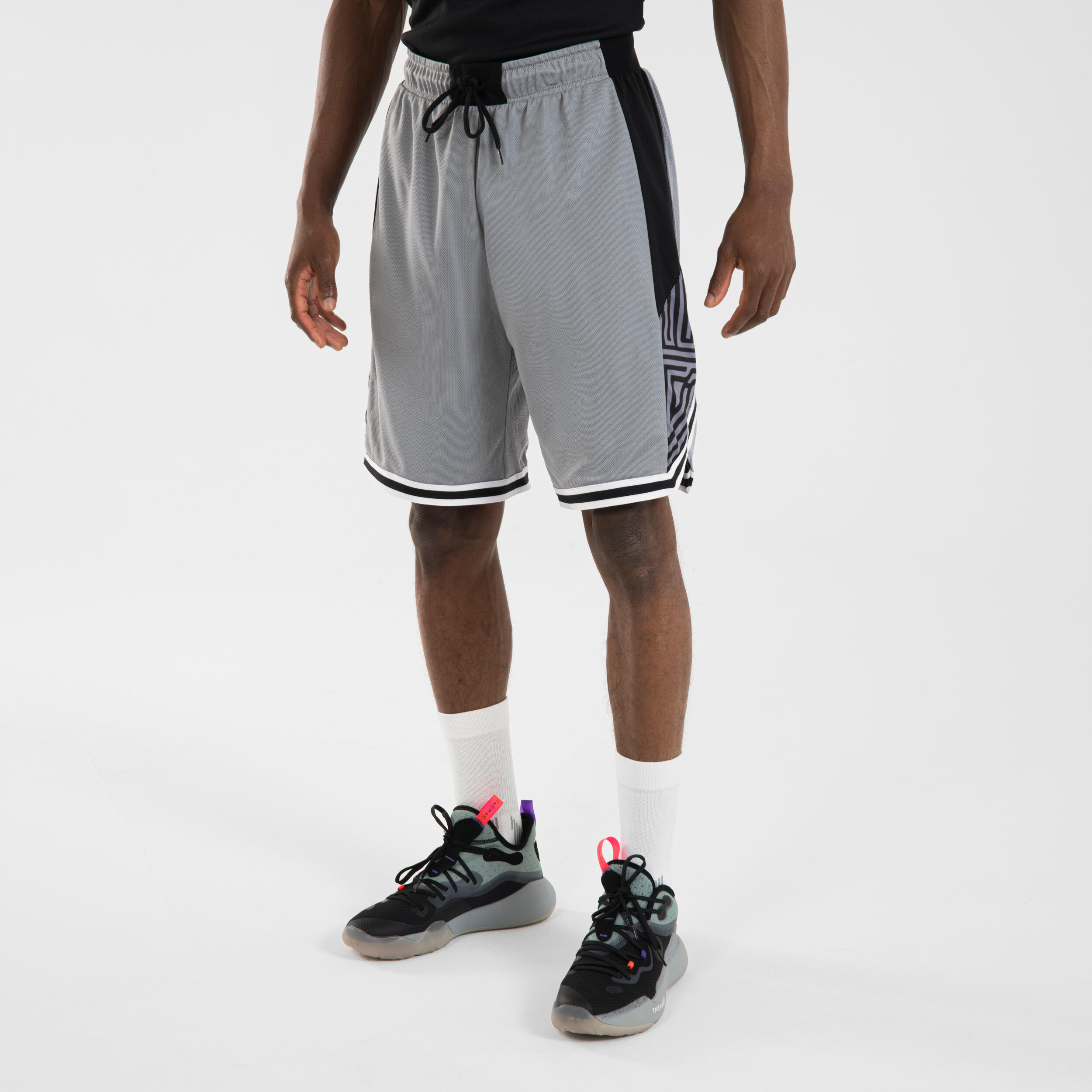 Men Reversible Basketball Shorts SH500R Grey Black