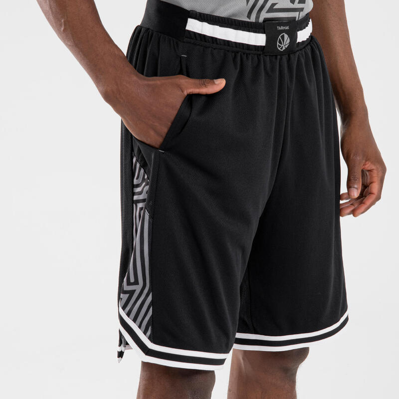 Basketbalshort voor heren/dames SH500R omkeerbaar grijs zwart