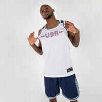 Men's/Women's Sleeveless Reversible Basketball Jersey T500R - White/Navy/USA