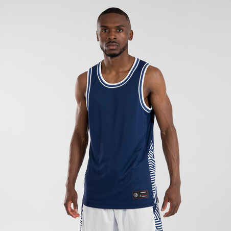 Basketball T-Shirt ärmellos wendbar T500R Herren USA weiss/marineblau 