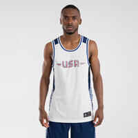 Men's/Women's Sleeveless Reversible Basketball Jersey T500R - White/Navy/USA