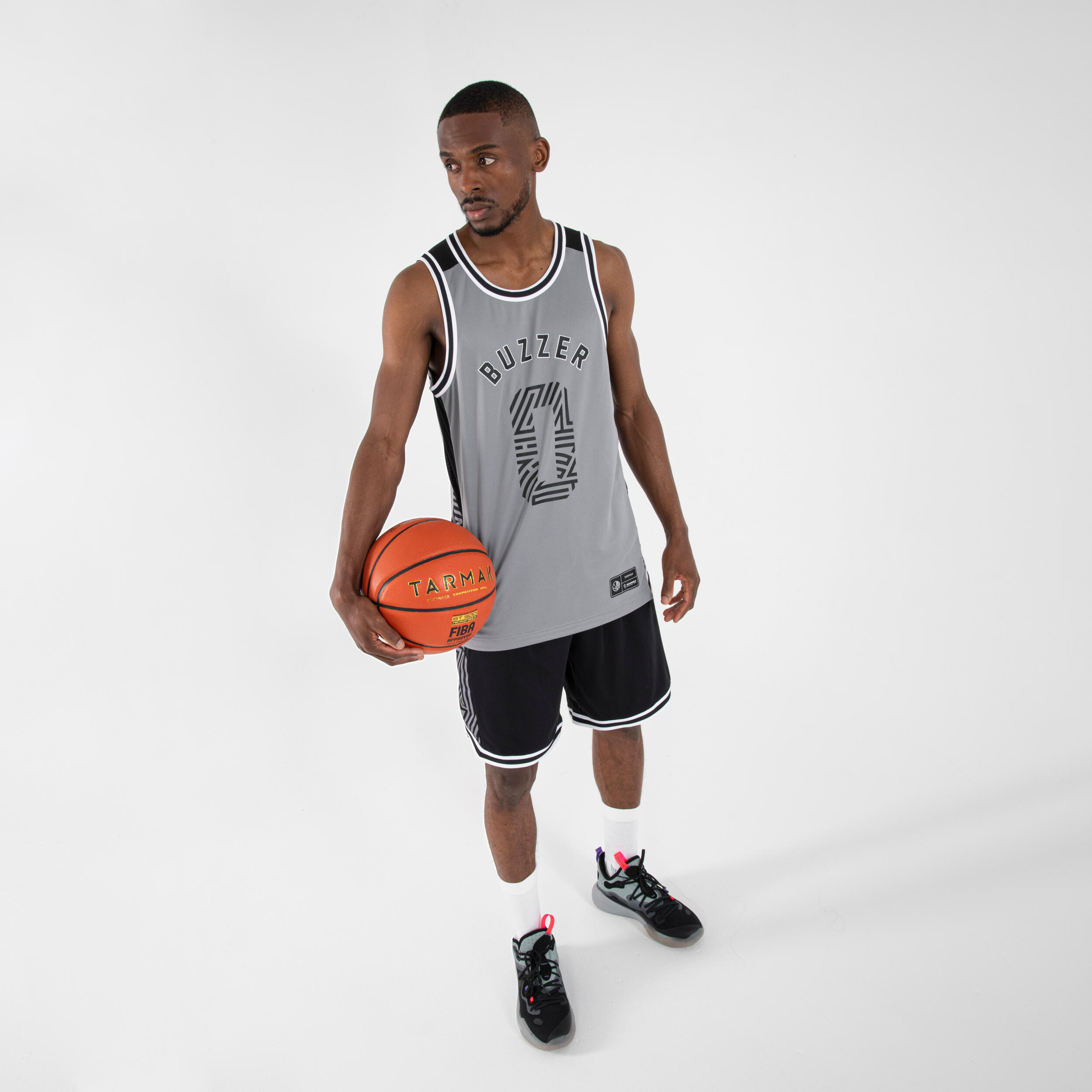 Men's/Women's Reversible Sleeveless Basketball Jersey T500R - Grey/Black Buzzer 7/7