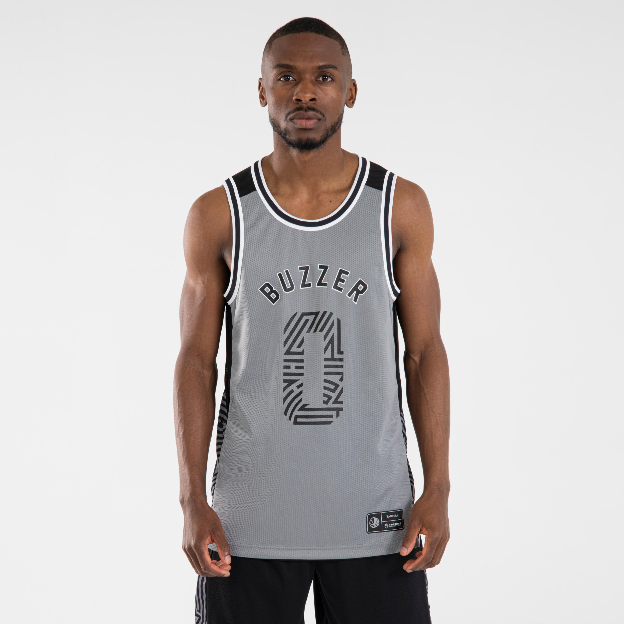 Men's/Women's Reversible Sleeveless Basketball Jersey T500R - Grey/Black Buzzer 2/7
