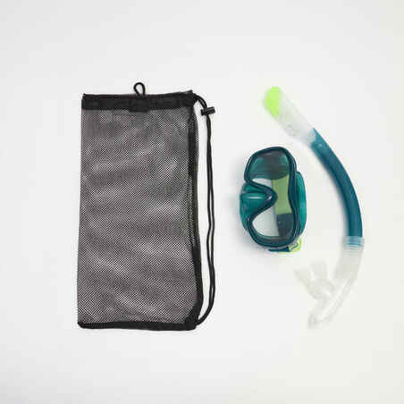 Adult snorkelling Kit 100 COMFORT mask and DRYTOP snorkel green with bag