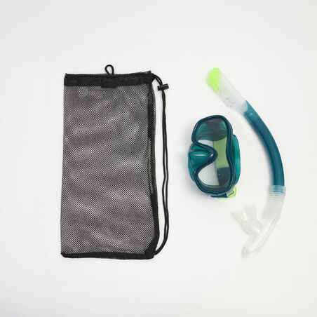 Kit de snorkeling masque 100 COMFORT tuba DRYTOP Adulte Vert avec sac