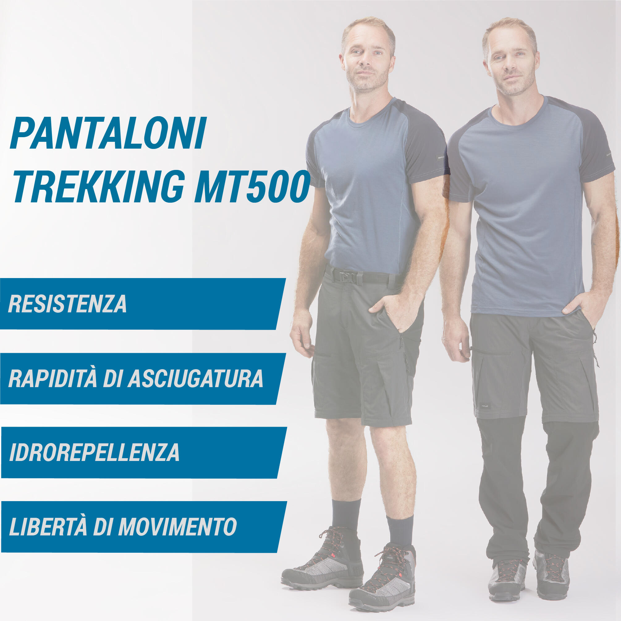 Pantaloni modulabili trekking uomo MT500 grigi FORCLAZ DECATHLON