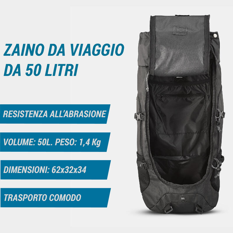 Zaino viaggio TRAVEL 100 50 litri nero